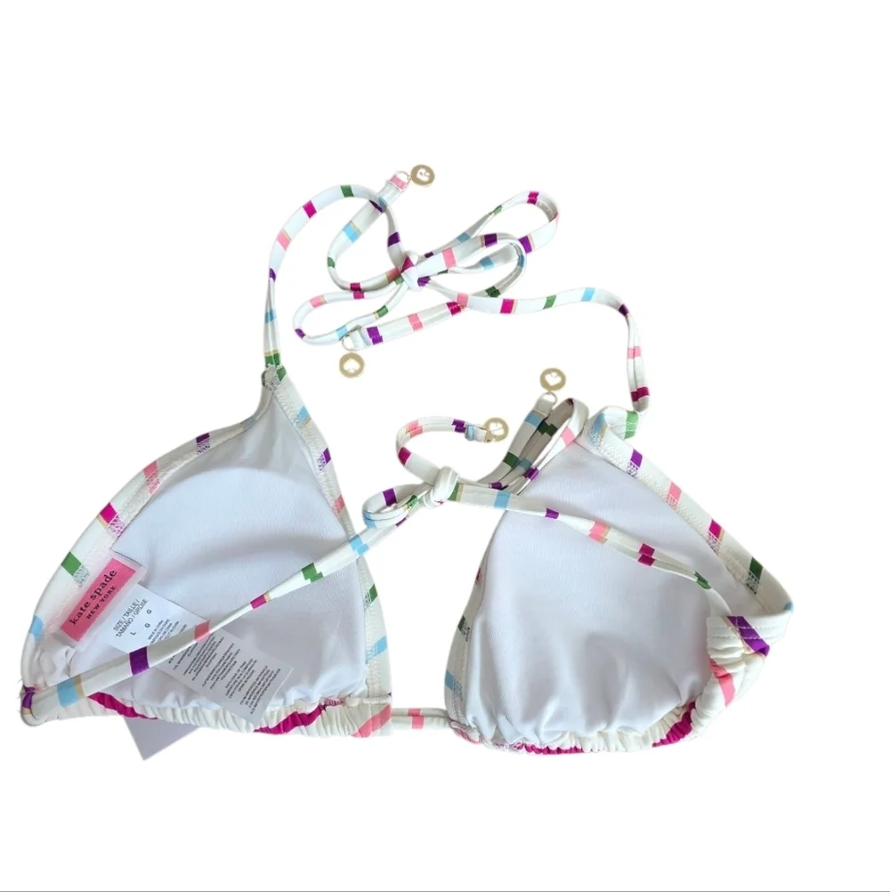NWT Kate Spade Party Stripe Triangle Bikini Two Piece Swimsuit Sz Large S3A226S